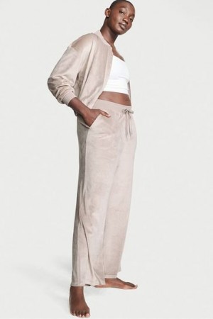 Beige Victorias Secret Velour Wide Leg Joggers | 346521-BVC