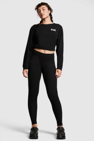 Black Victorias Secret Cotton Foldover Leggings | 561478-OWA