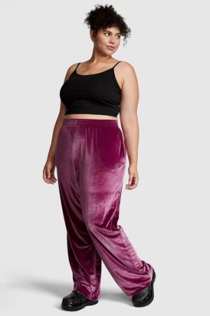 Black Victorias Secret Velour Wide Leg Logo Joggers | 479368-CKY