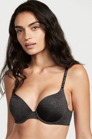 Black / White Victorias Secret The T-Shirt Smooth Logo Strap Full Cup Push Up T-Shirt Bras | 359762-PNE