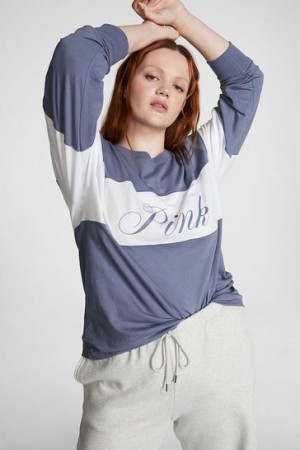 Blue Victorias Secret Oversized Long Sleeve T Shirts | 578902-VXT