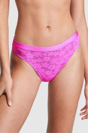 Cream Victorias Secret Tossed Floral Lace Thong Panties | 269508-ZNX