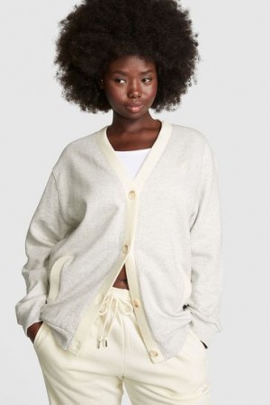 Grey Victorias Secret Elevated Fleece Boyfriend Cardigan | 180746-ZAE