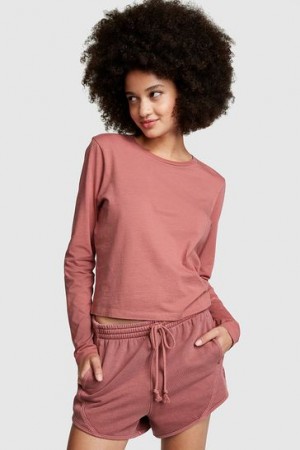 Grey Victorias Secret Elevated Fleece Shorts | 980376-XNW