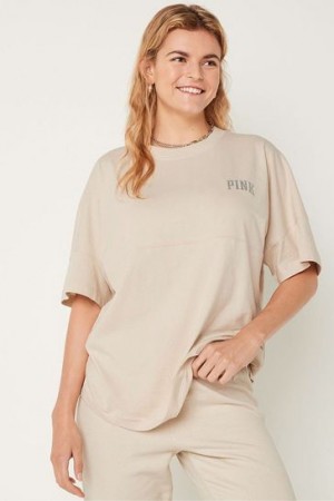 Light Yellow / Cream Victorias Secret Shine Oversized Short Sleeve T Shirts | 046725-IHL