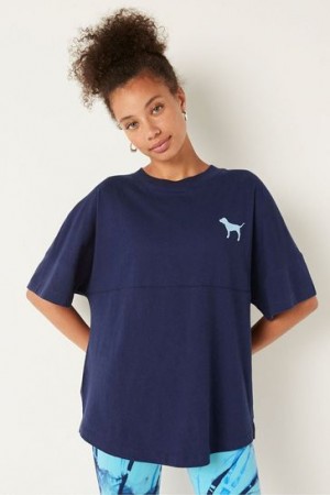 Navy Victorias Secret Shine Oversized Short Sleeve T Shirts | 453901-JYL