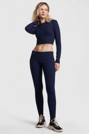 Navy / Blue Victorias Secret Cotton Foldover Leggings | 248719-DSF