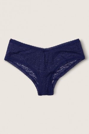 Navy / Blue Victorias Secret Lace Logo Cheeky Panties | 054968-NSU