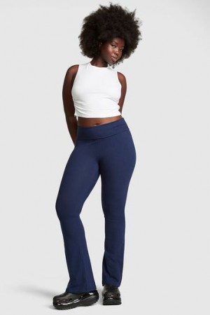 Pink Victorias Secret Cotton Foldover Flare Leggings | 932781-ECZ