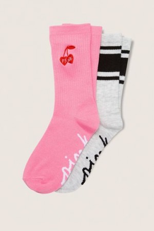 Pink Victorias Secret Crew Sock Pack Socks | 431896-KUT