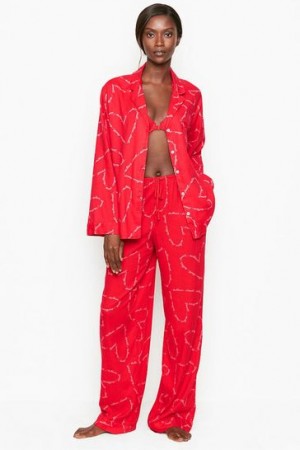 Red Victorias Secret Flannel Long Pyjamas | 216978-IYK