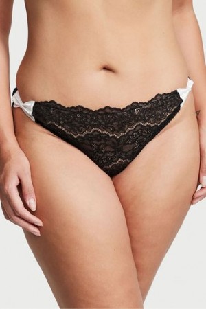 Red Victorias Secret Satin Bow Lace Thong Panties | 478359-BZM