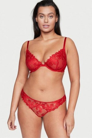 Red Victorias Secret Very Sexy Embroidered Unlined Demi Bras | 528076-AVD