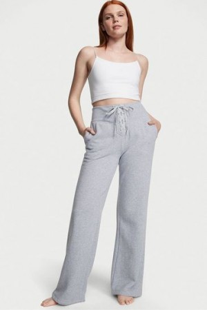 White / Grey Victorias Secret Lace Up Wide Leg Joggers | 195023-DEG